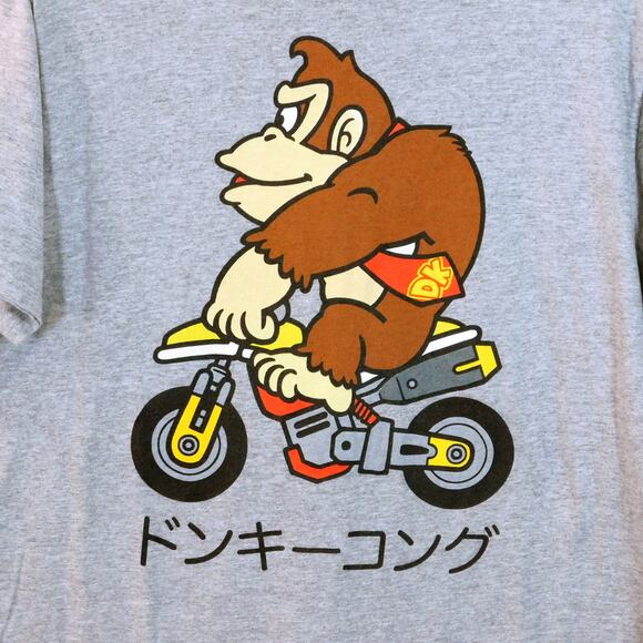 Mario Kart 8 Donkey Kong Motorcycle Kanji Graphic T Shirt Size L Gray Nintendo - Picture 3 of 4
